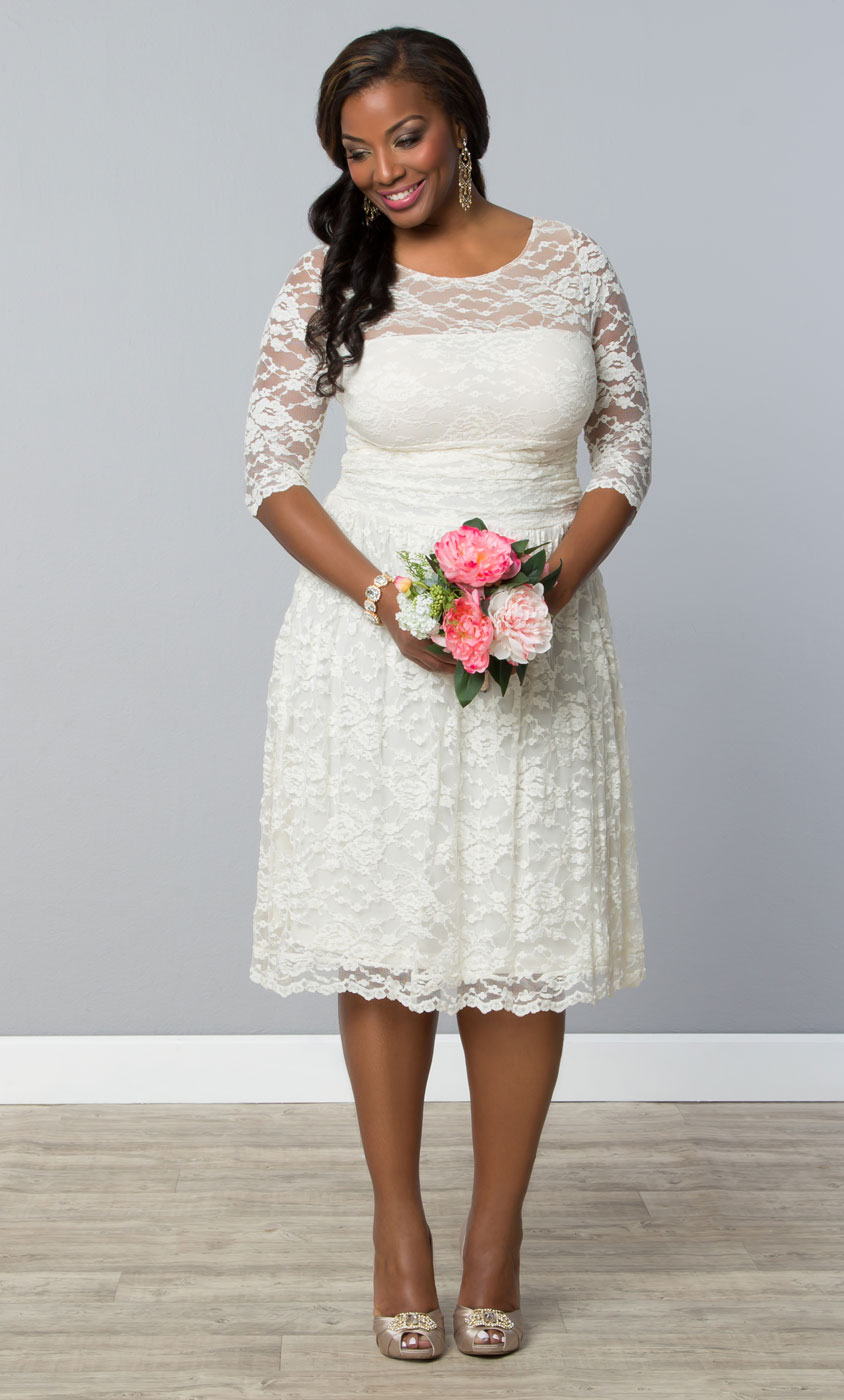 A short plus size wedding dress