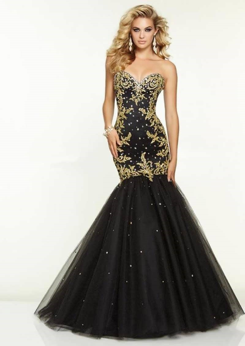 A black wedding dress with gold lace