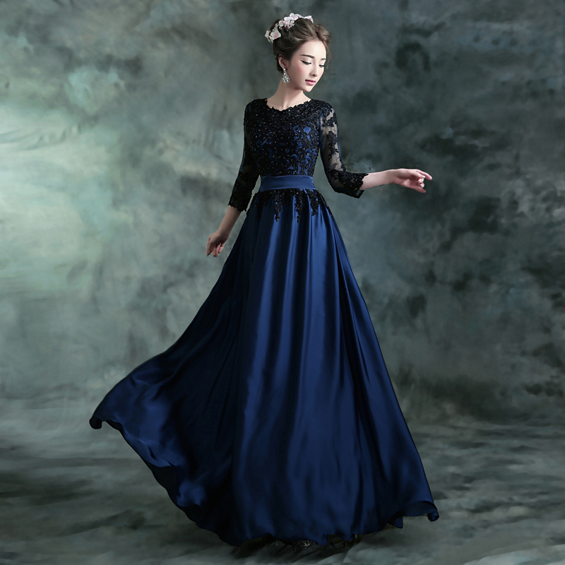 A blue and black wedding gown