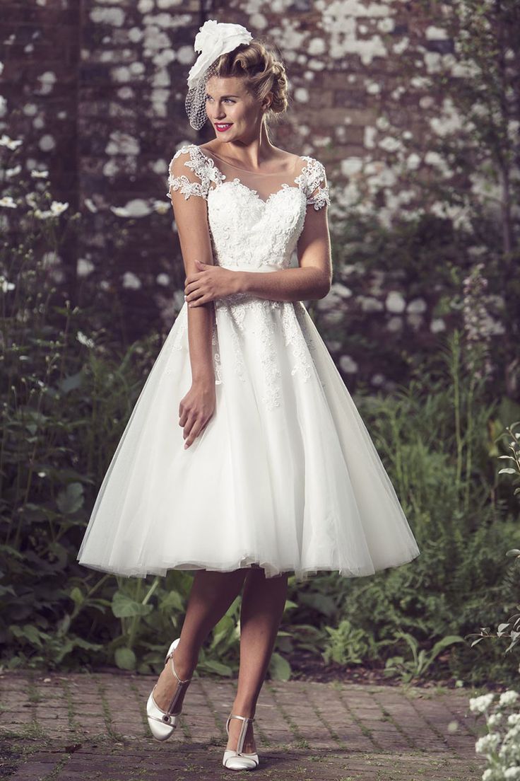 A knee length wedding dress
