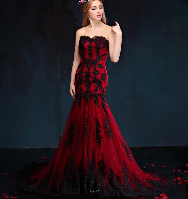 A red and black trumpet wedding gown