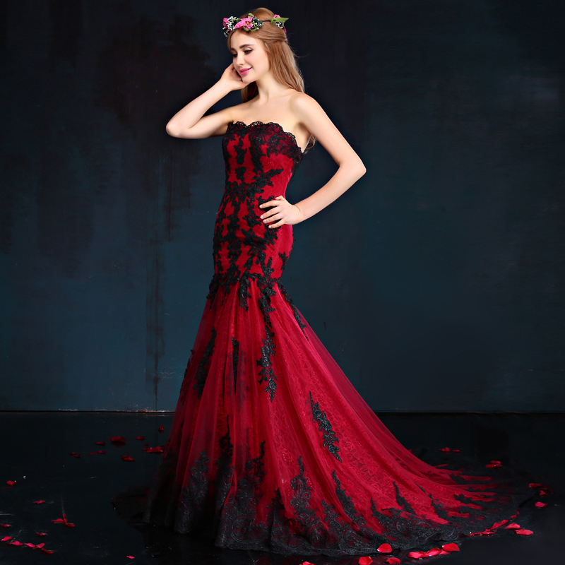 A red and black wedding dress
