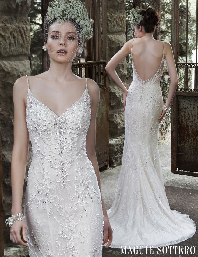 Spagheti strap wedding gown by Maggie Sottero