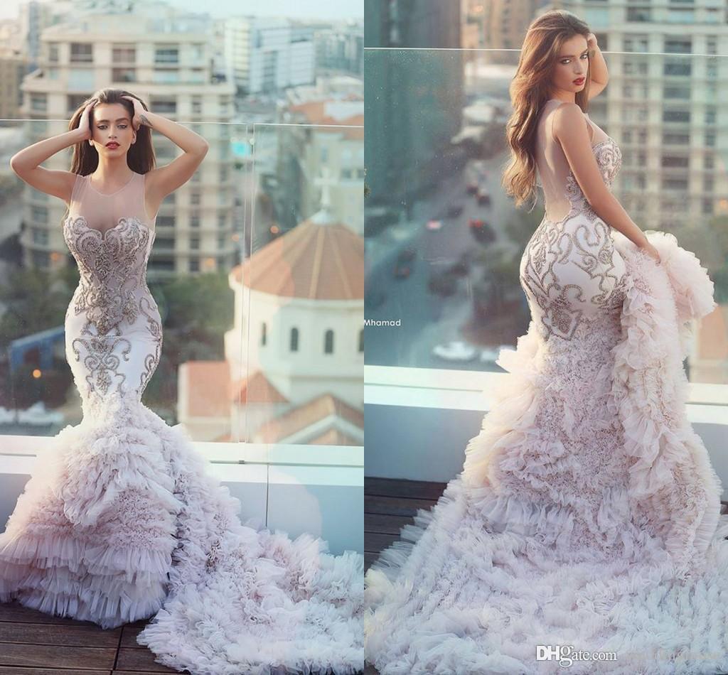 Unique blush mermaid wedding gown