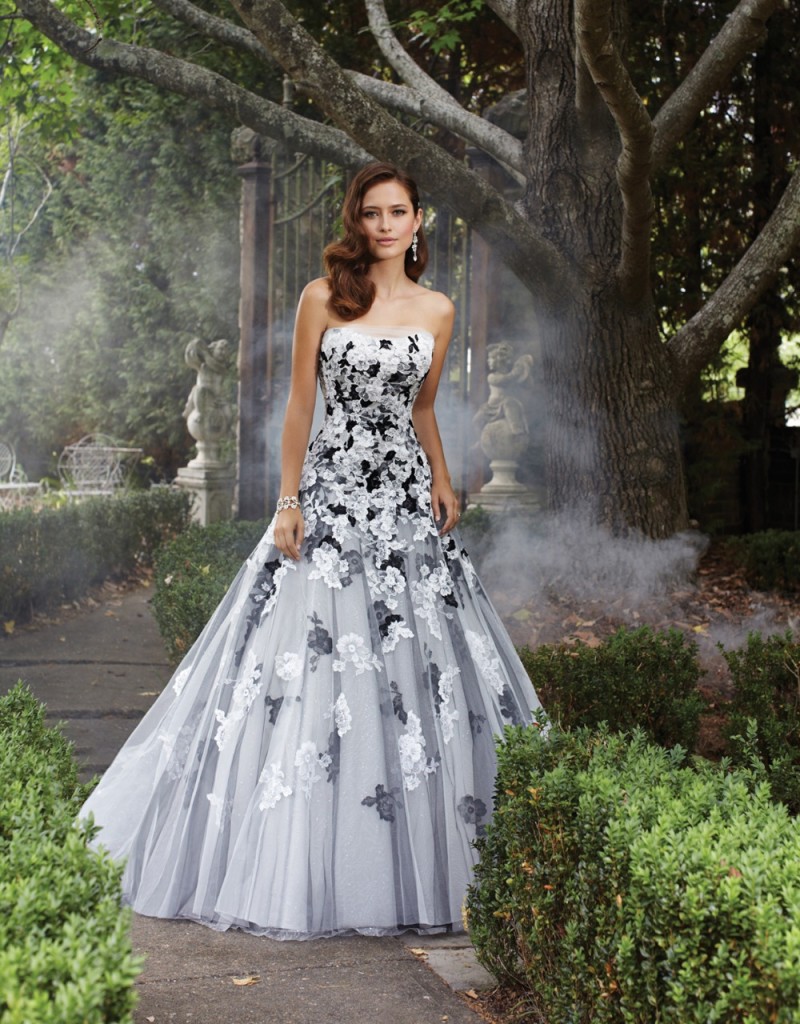 Black and white A-line wedding gown