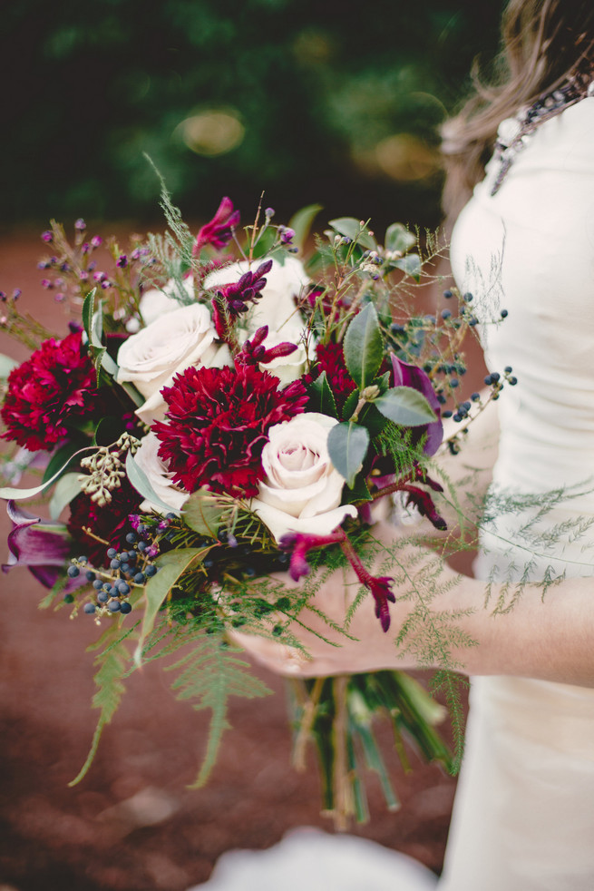 Bridal bouquet with leaves and berries