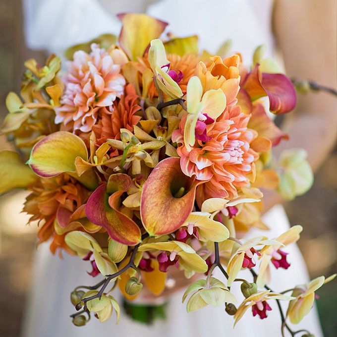 Fall wedding bouquet with orchids