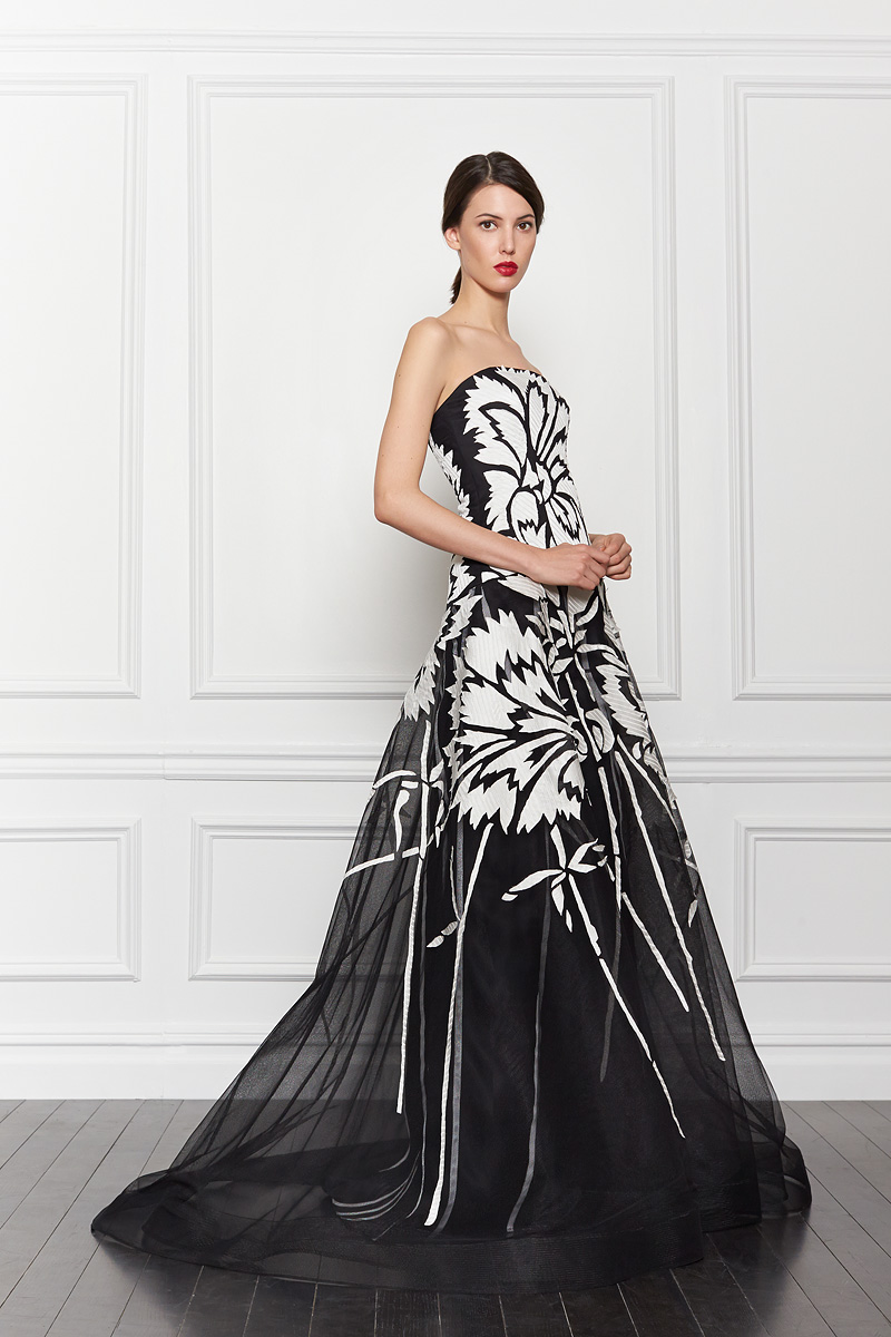 Flowery black and white wedding gown by Carolina Herrera