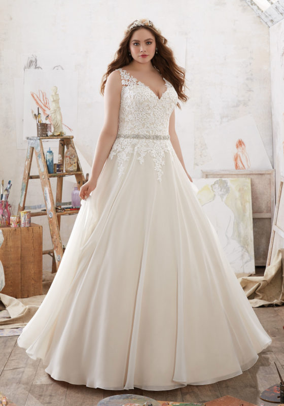 Plus-size wedding dress in A-line silhouette