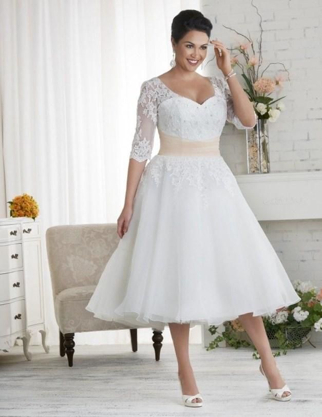 Tea-length plus size wedding dress