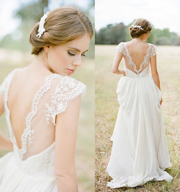 Open back wedding dress with cap sleeves