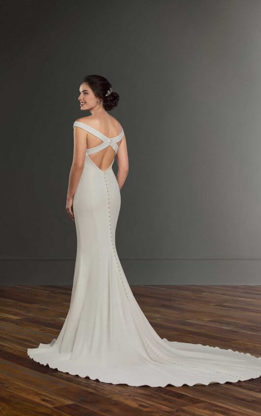 Off-the-shoulder open back wedding dress by Martina Liana