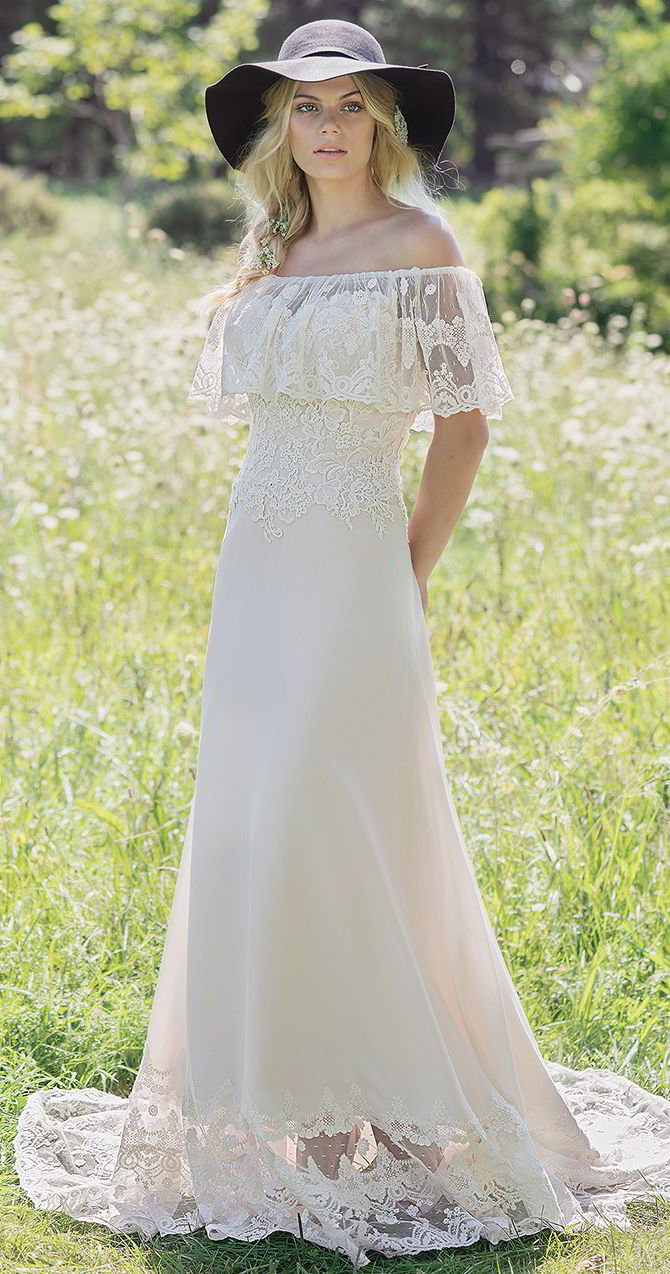 Off the shoulder wedding dress with ruffle