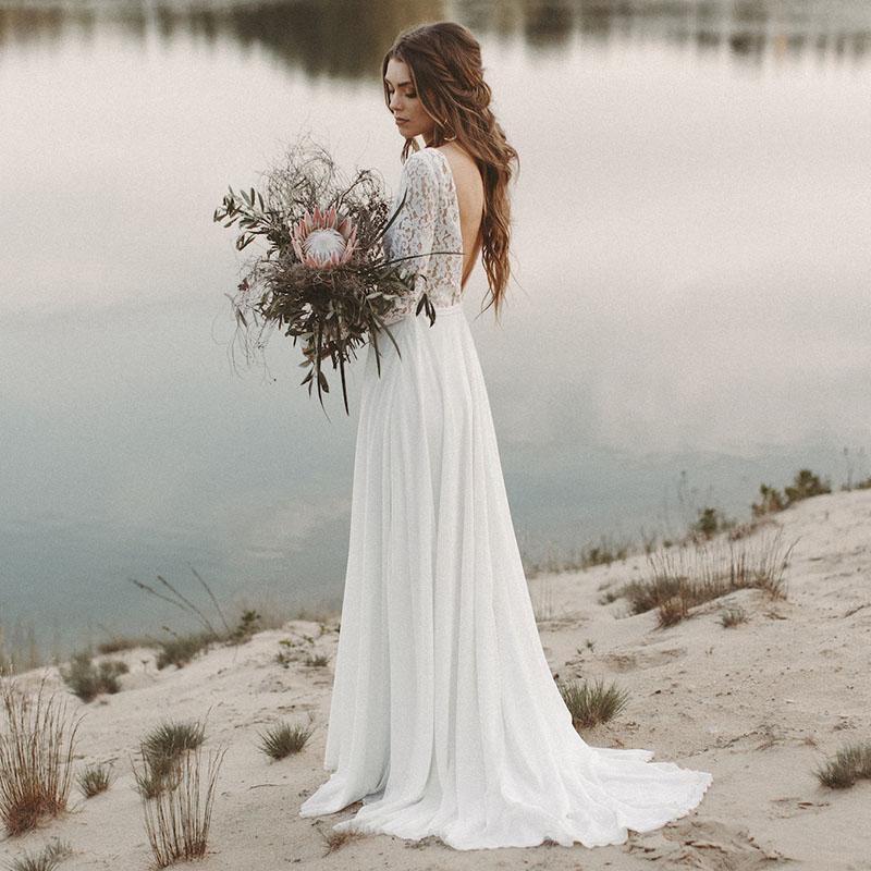 Open back wedding-dress with sleeves