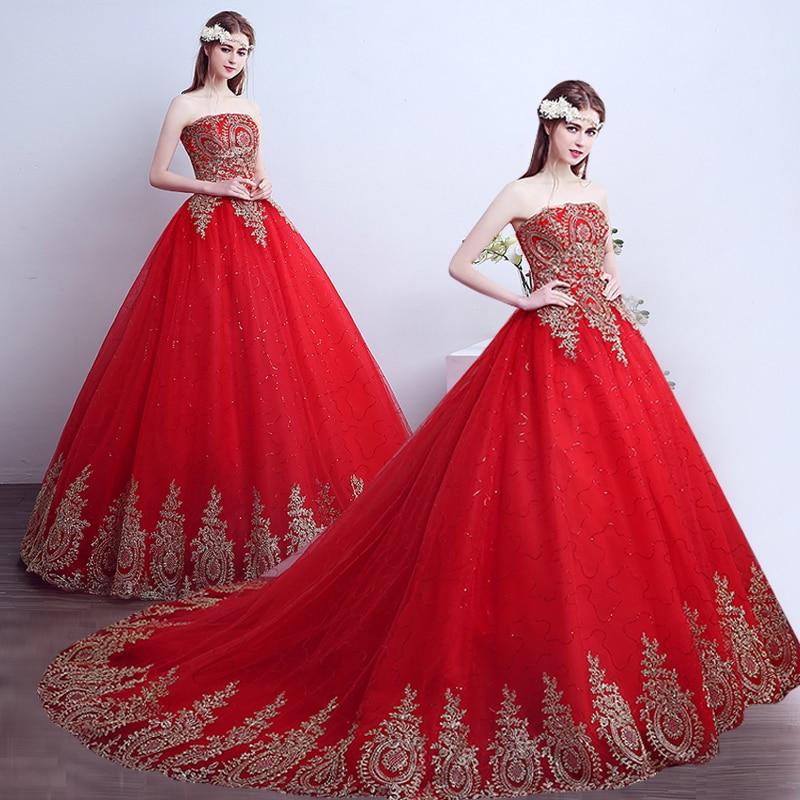 Red and gold wedding dress