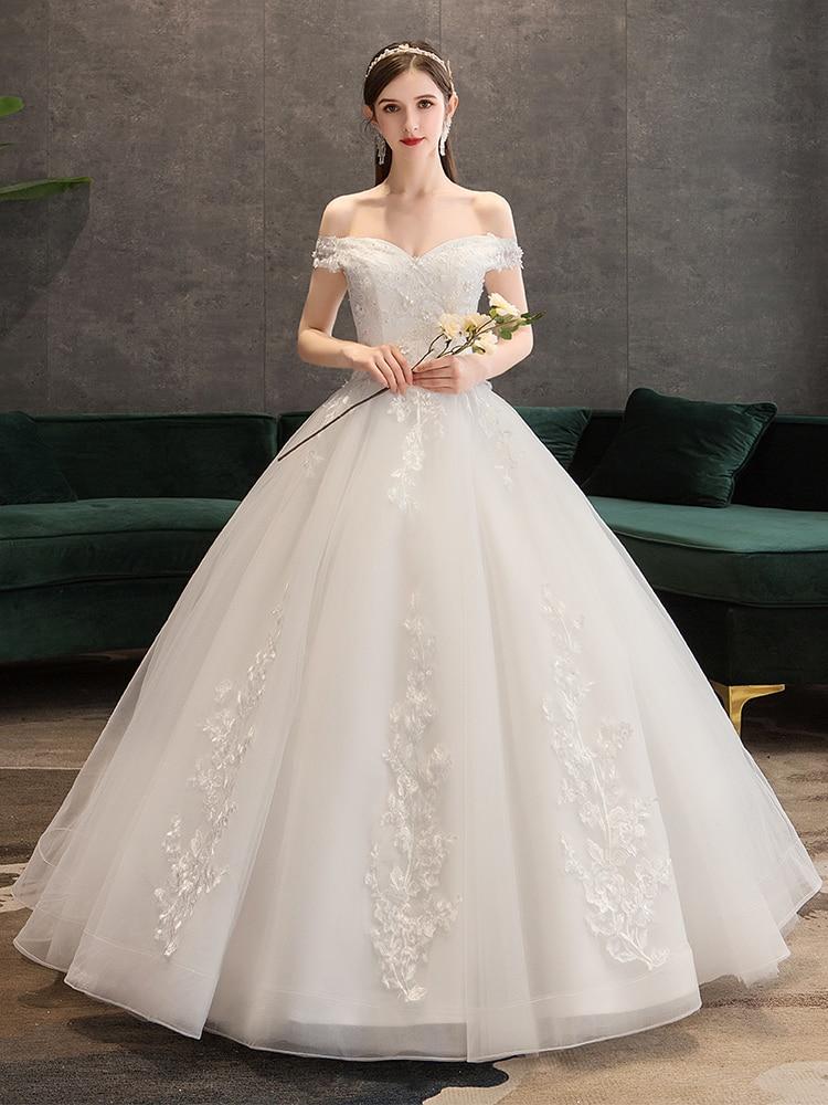 Off-the-shoulder ball gown wedding dress