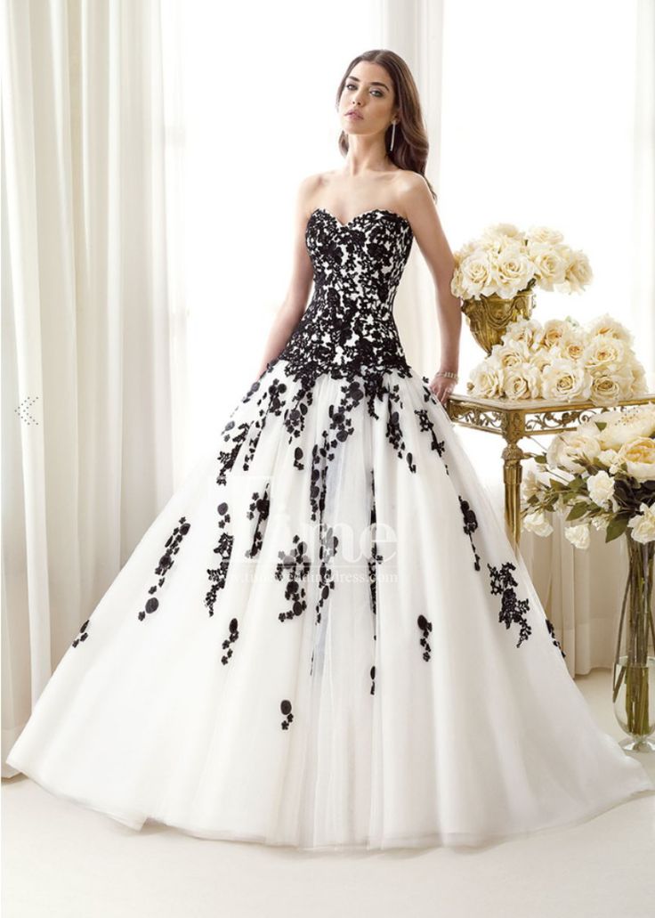 A-line wedding dress with black lace