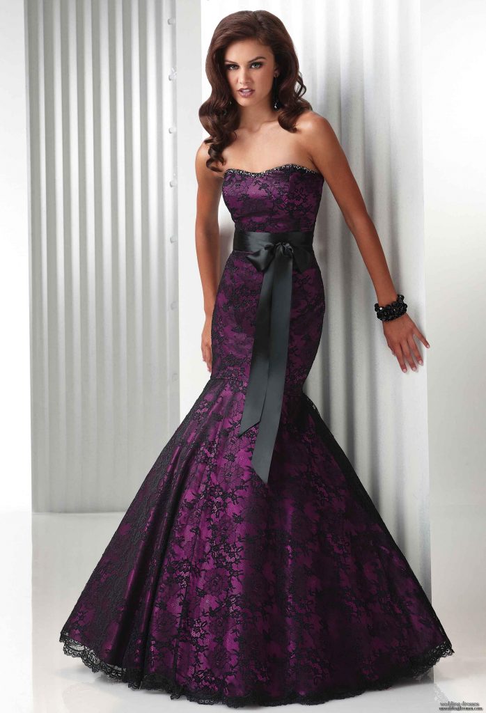 A black and purple wedding dress