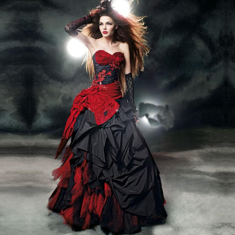 A gothic red and black wedding dress