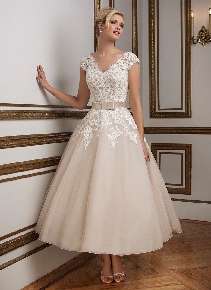 empire waist tea length wedding dress