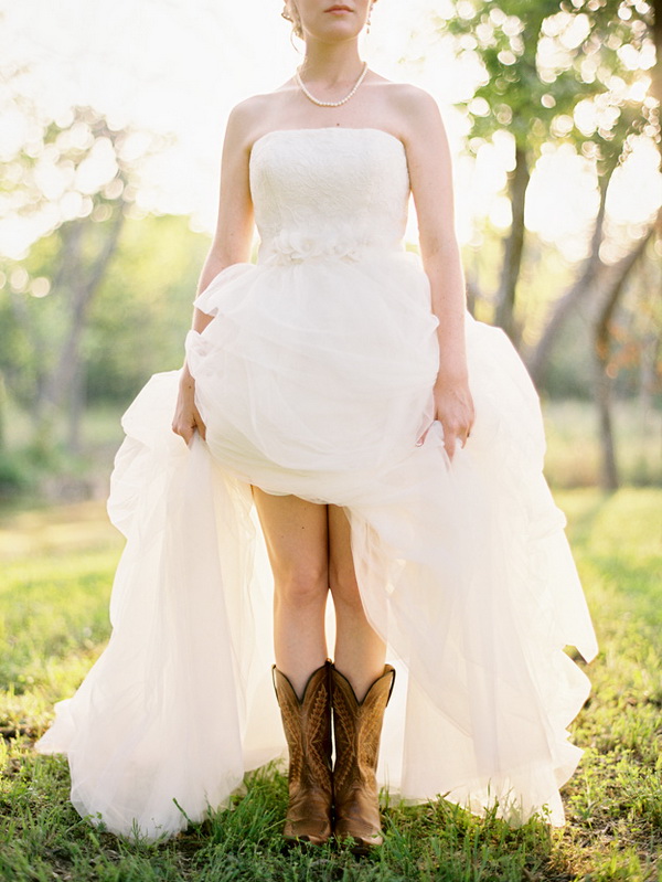 A wedding dress with boots