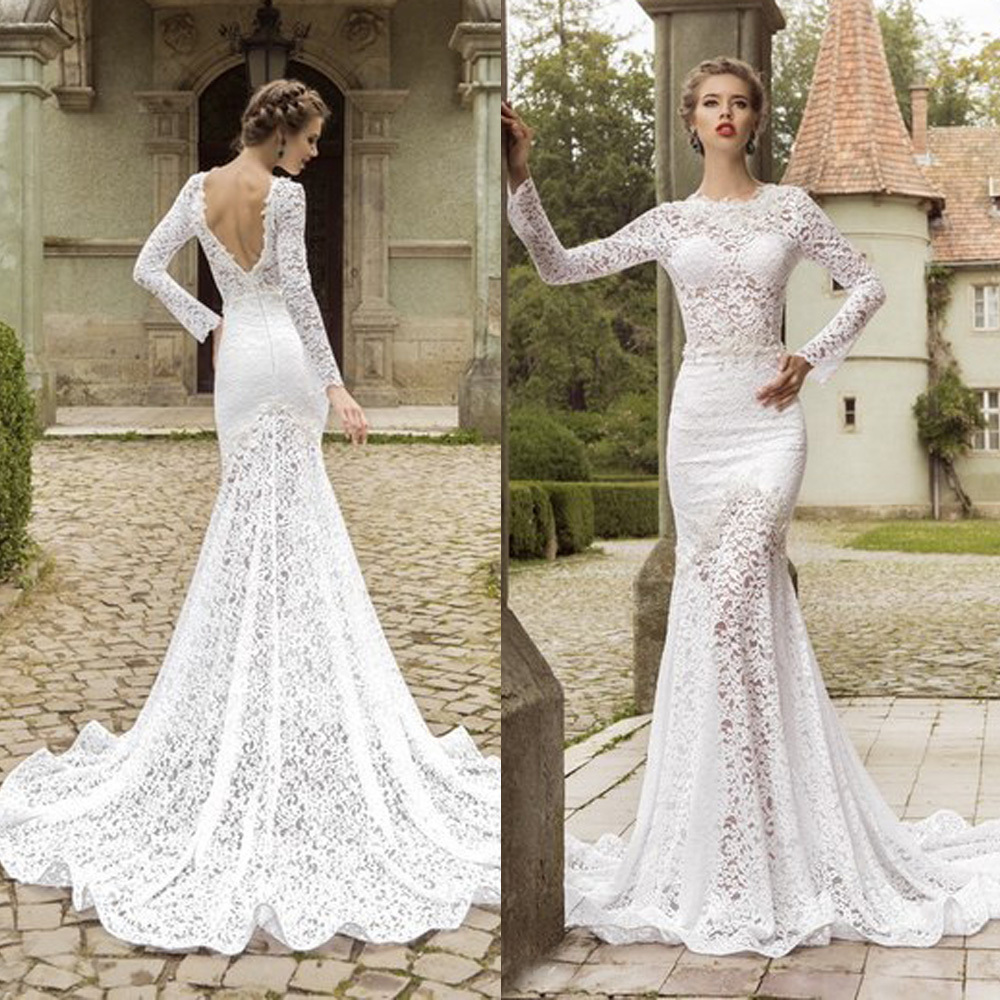 long sleeve lace back wedding dress