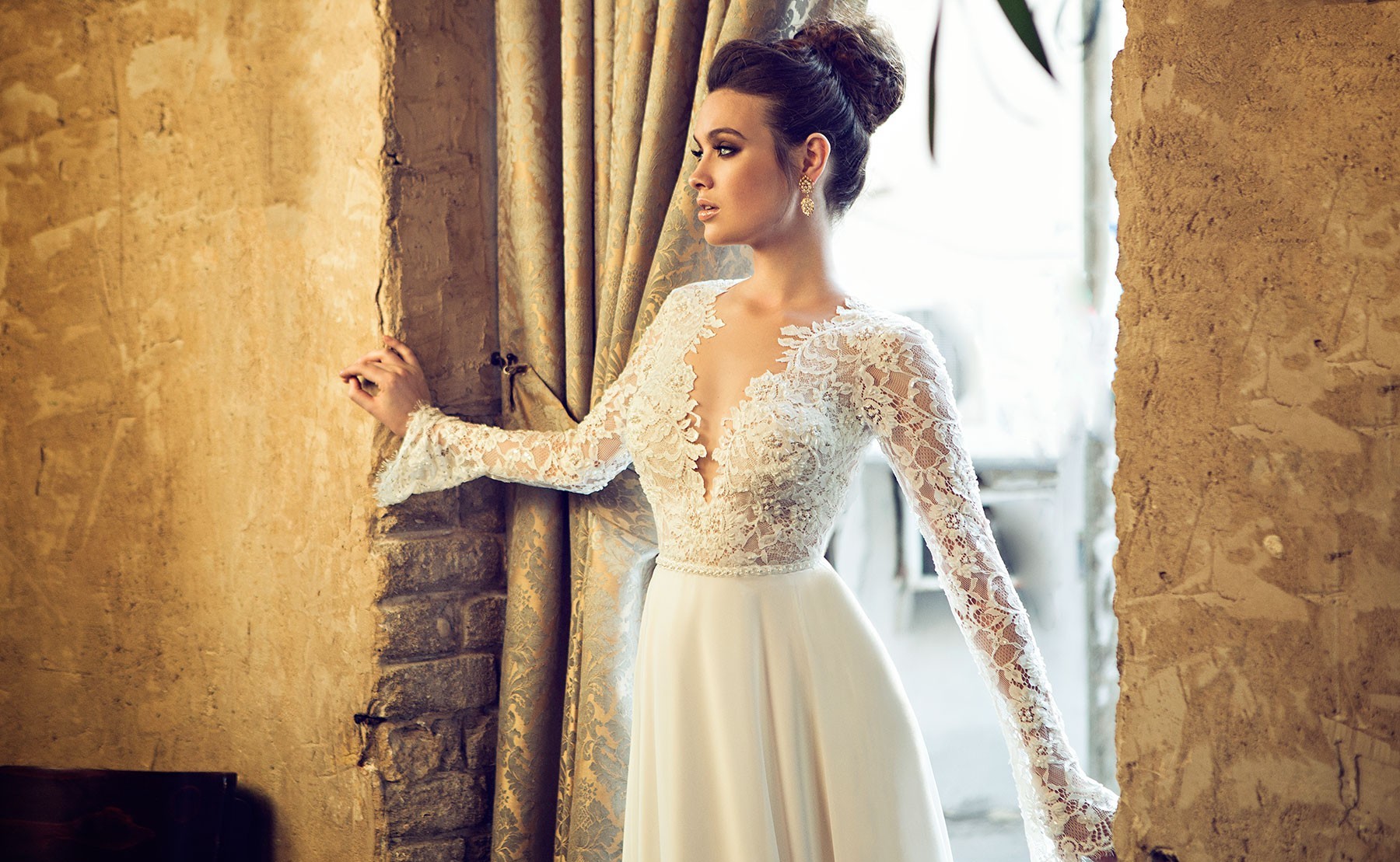 A wedding dress with long sleeves