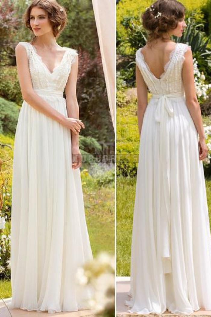 Empire waist wedding gown from lace and chiffon