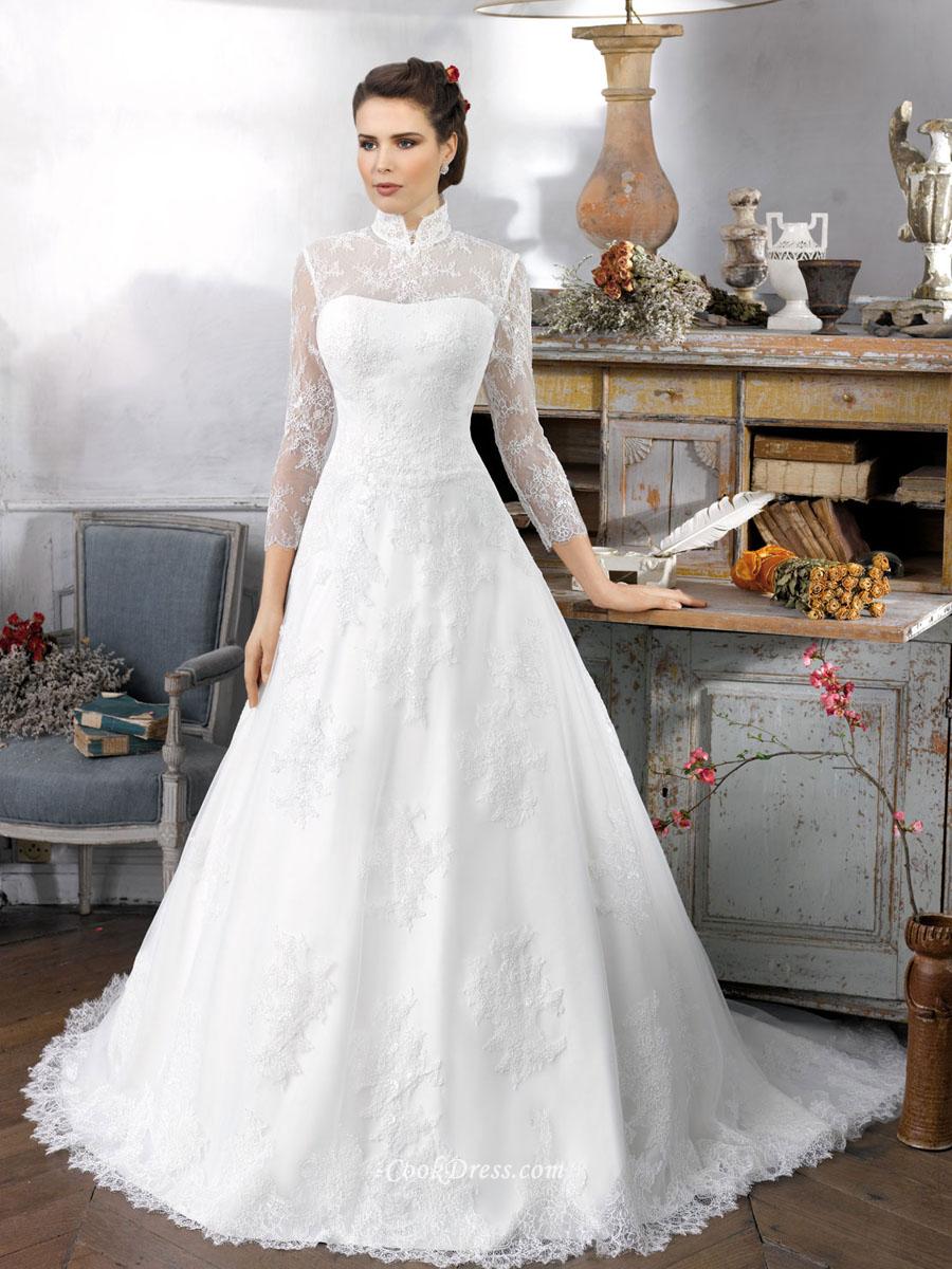 High neck wedding dress with long sleeves