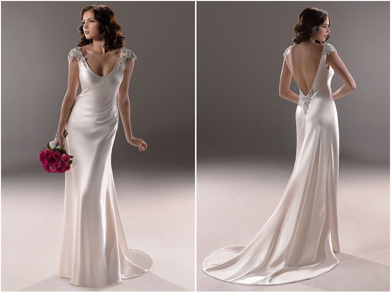 Simple silk sheath wedding dress