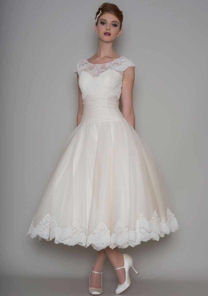 Tea-length vintage wedding dress
