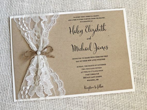 Vintage wedding invitation with lace