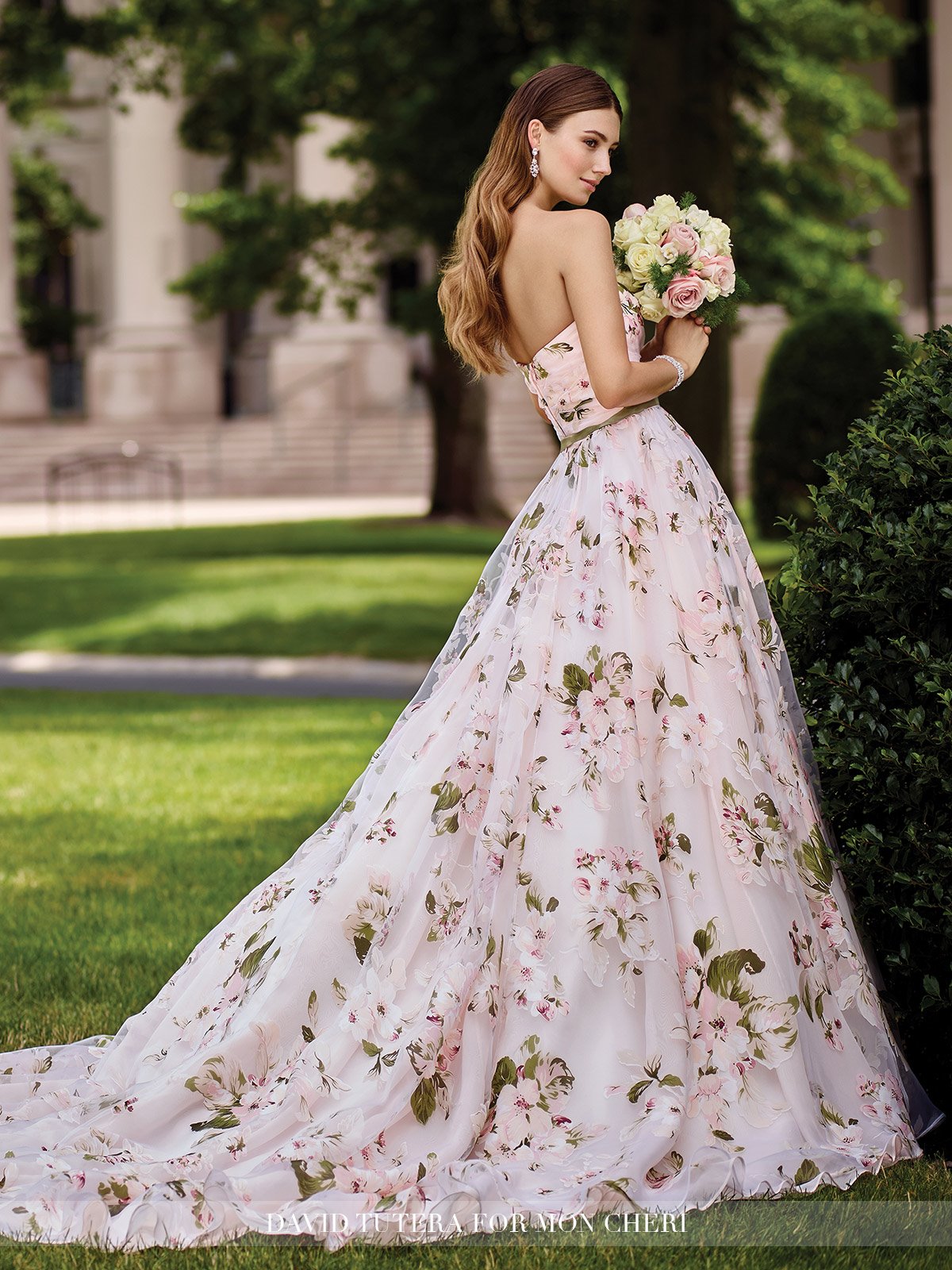 Wedding dress with flowery print