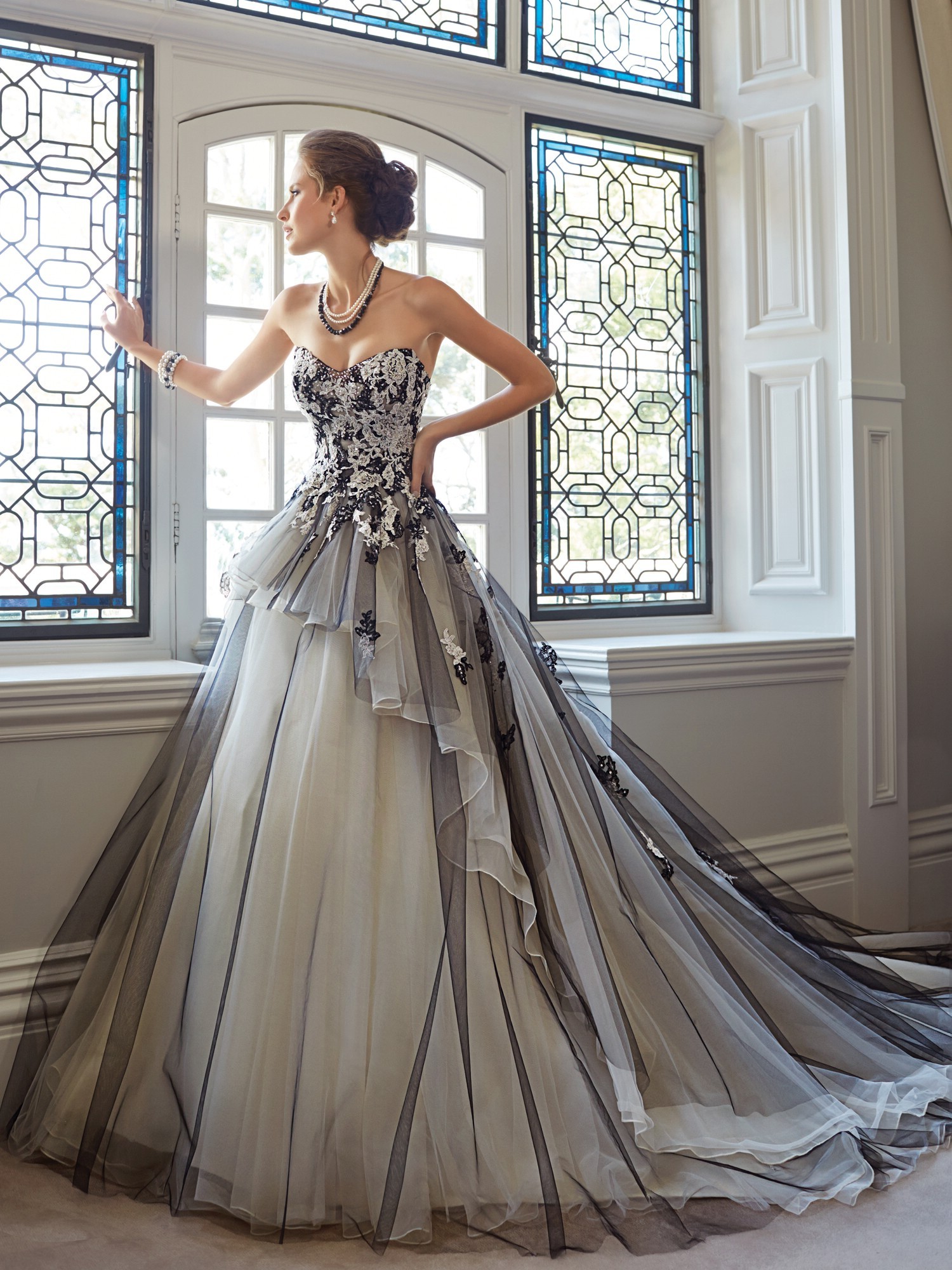 grey white wedding dress