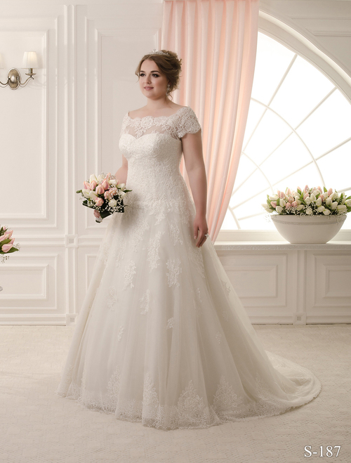 Plus size wedding dress with bateau neckline