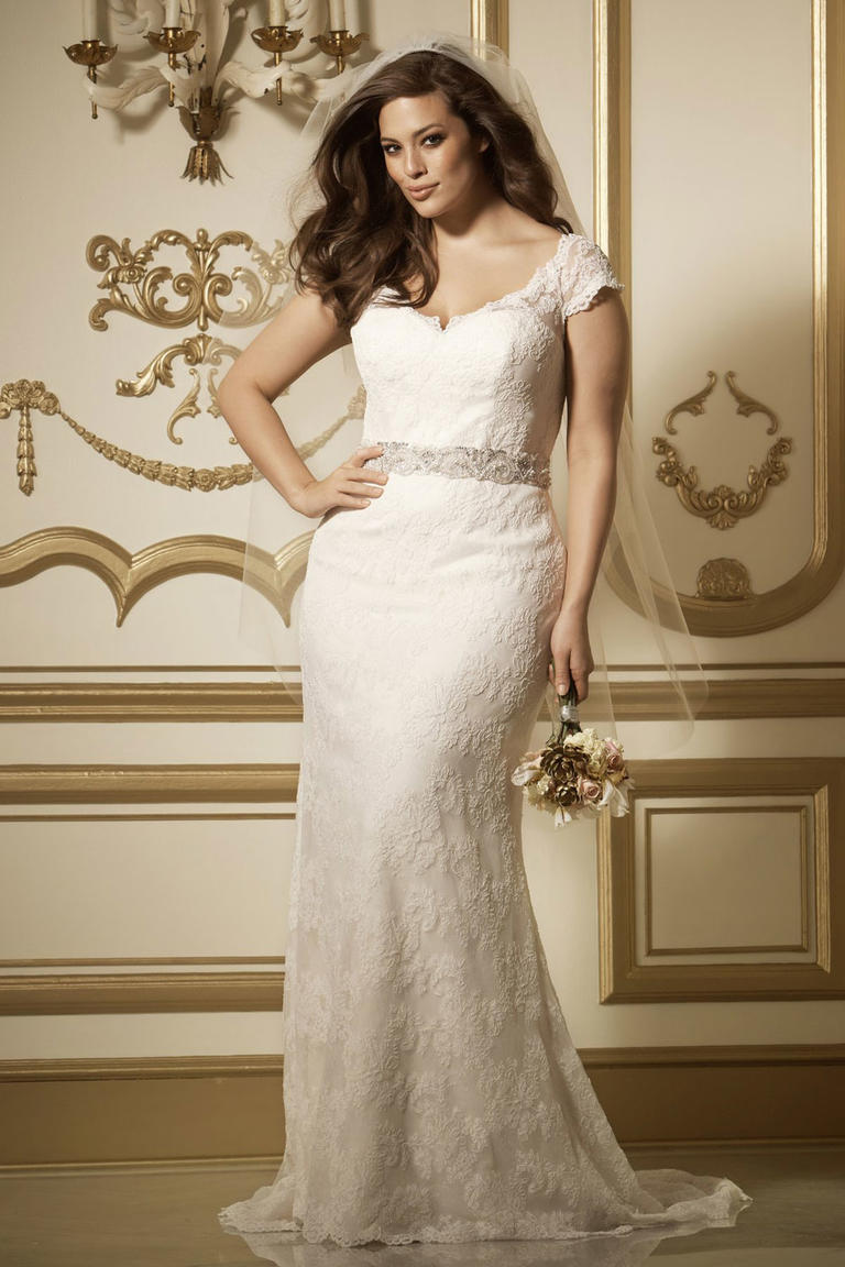 Sleek sheath plus size wedding dress