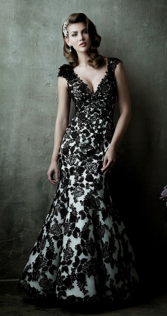 Black And White Wedding Dress With Lace Mikels Bloc