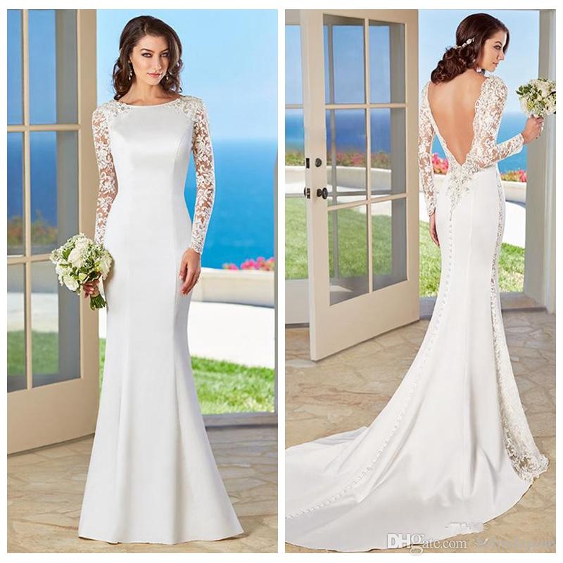 Simple lace long sleeve wedding dress