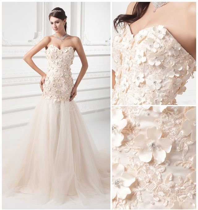 Wedding gown with 3d flowers