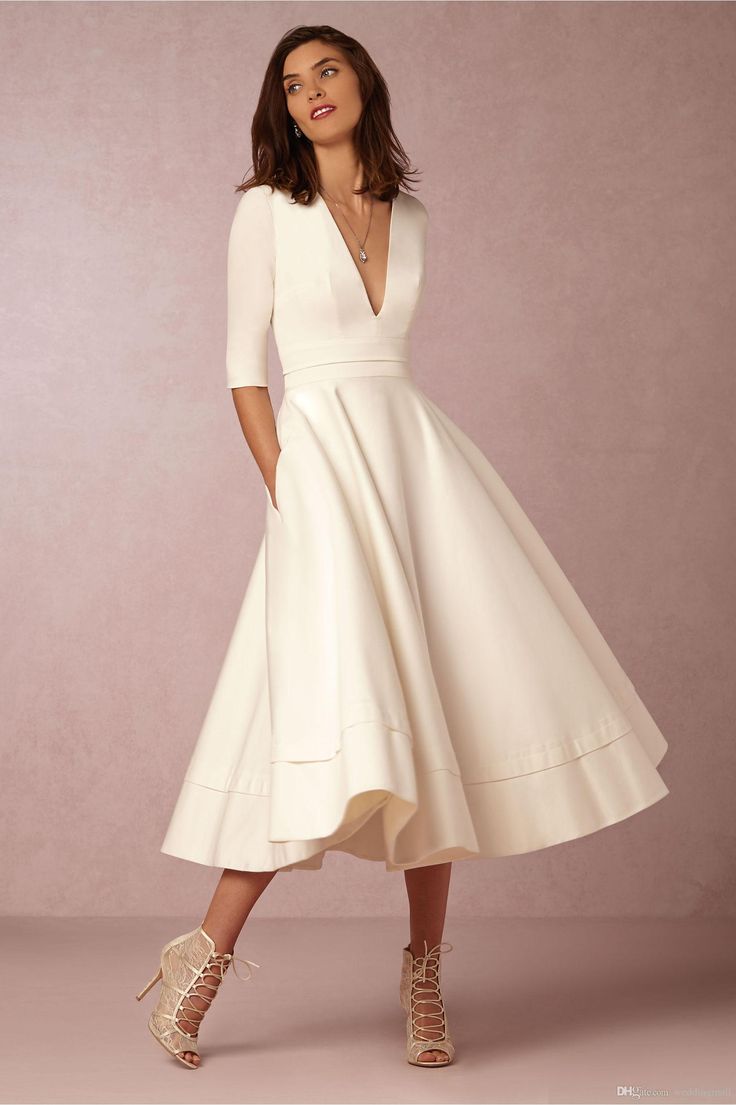 Simple tea length wedding dress