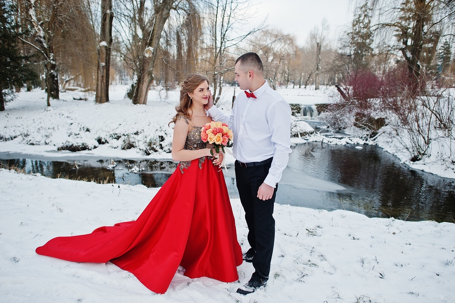 A bride in a red wedding dress