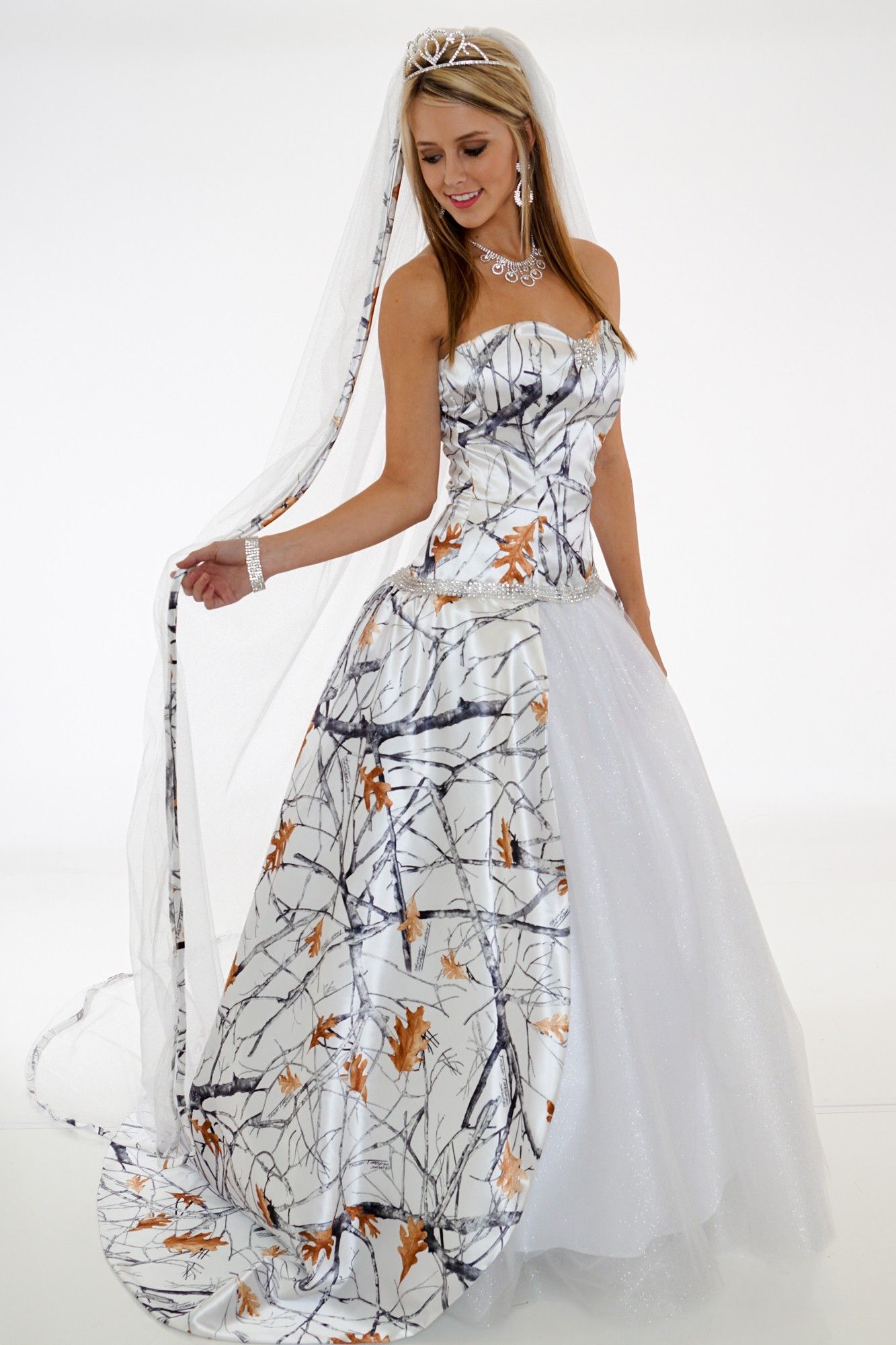 White camo wedding gown