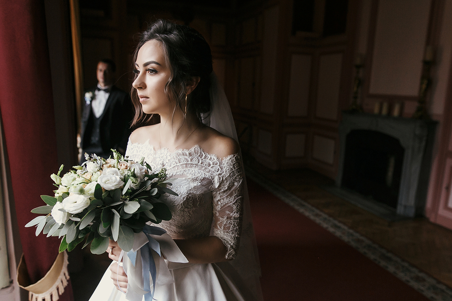 Off the shoulder wedding dress