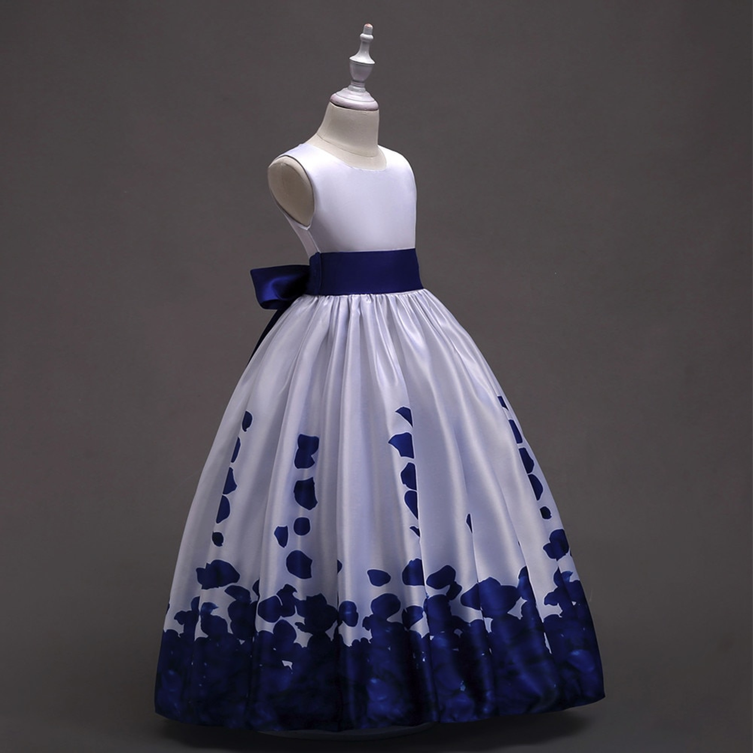 White and Blue Flower Girl Dress