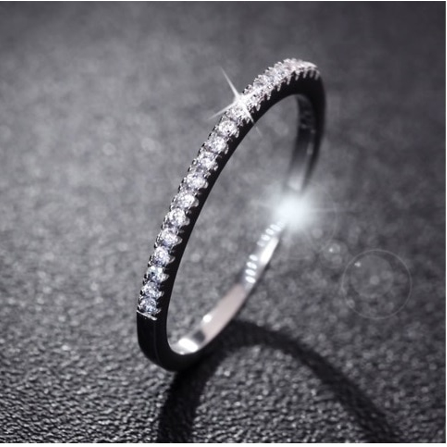 Thin wedding ring with rhinestones