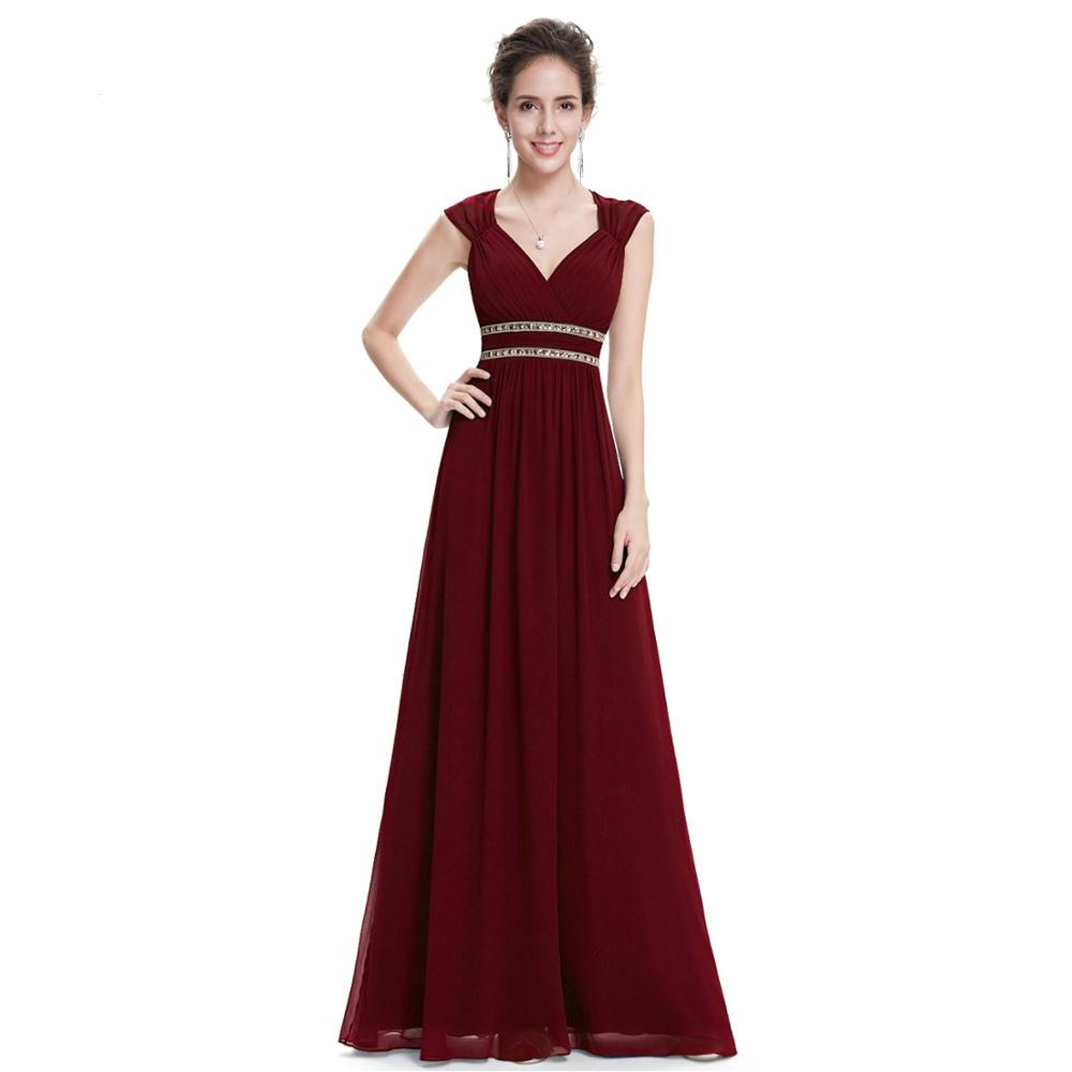 Greek style burgundy bridesmaid dress