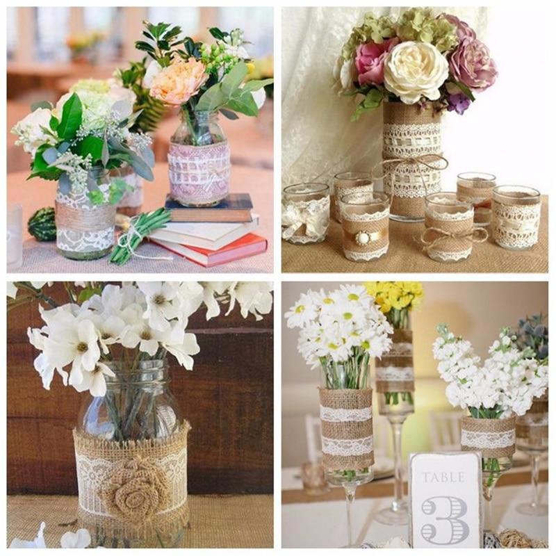 Vases with burlap decor