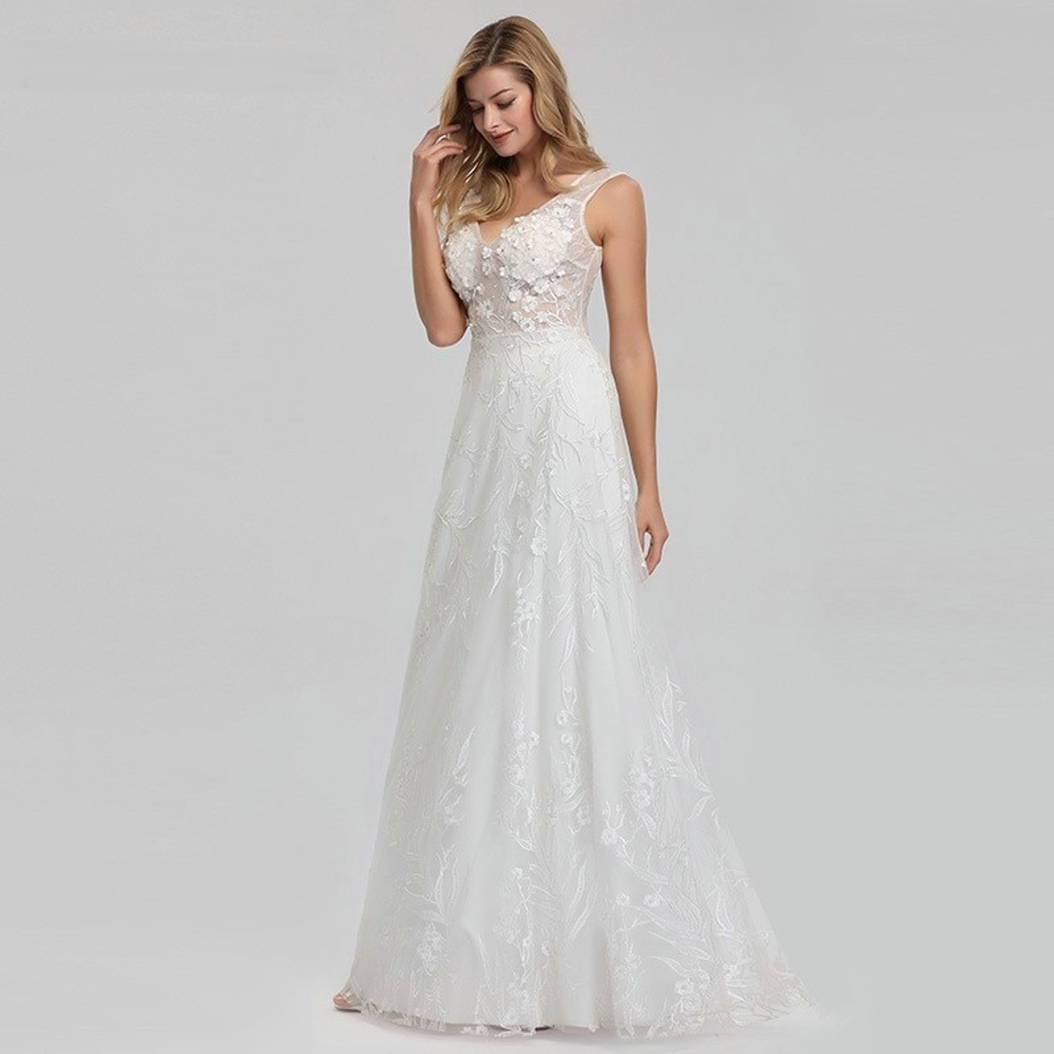 A-line wedding dress with illusion bodice