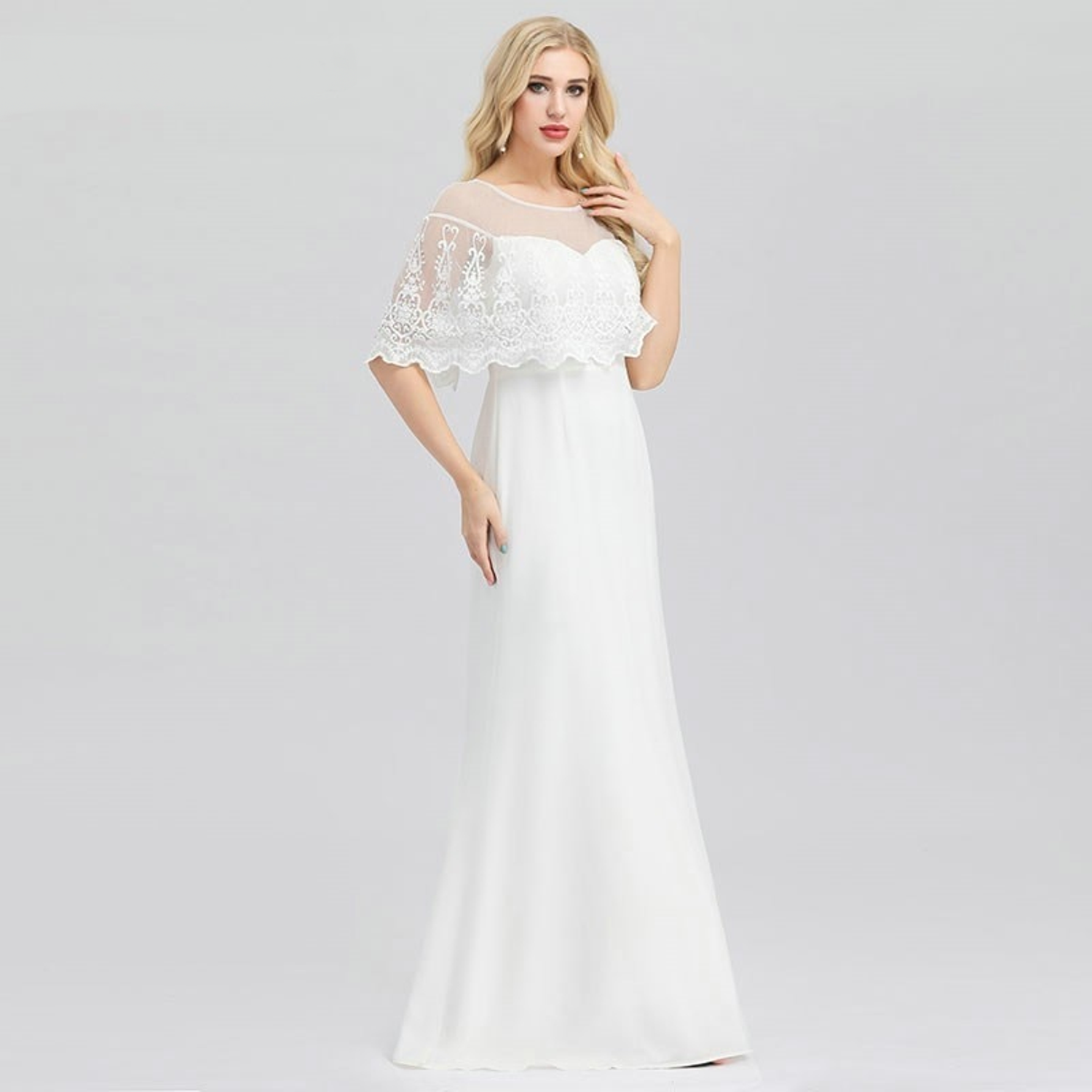 Elegant wedding dress with illusion cape