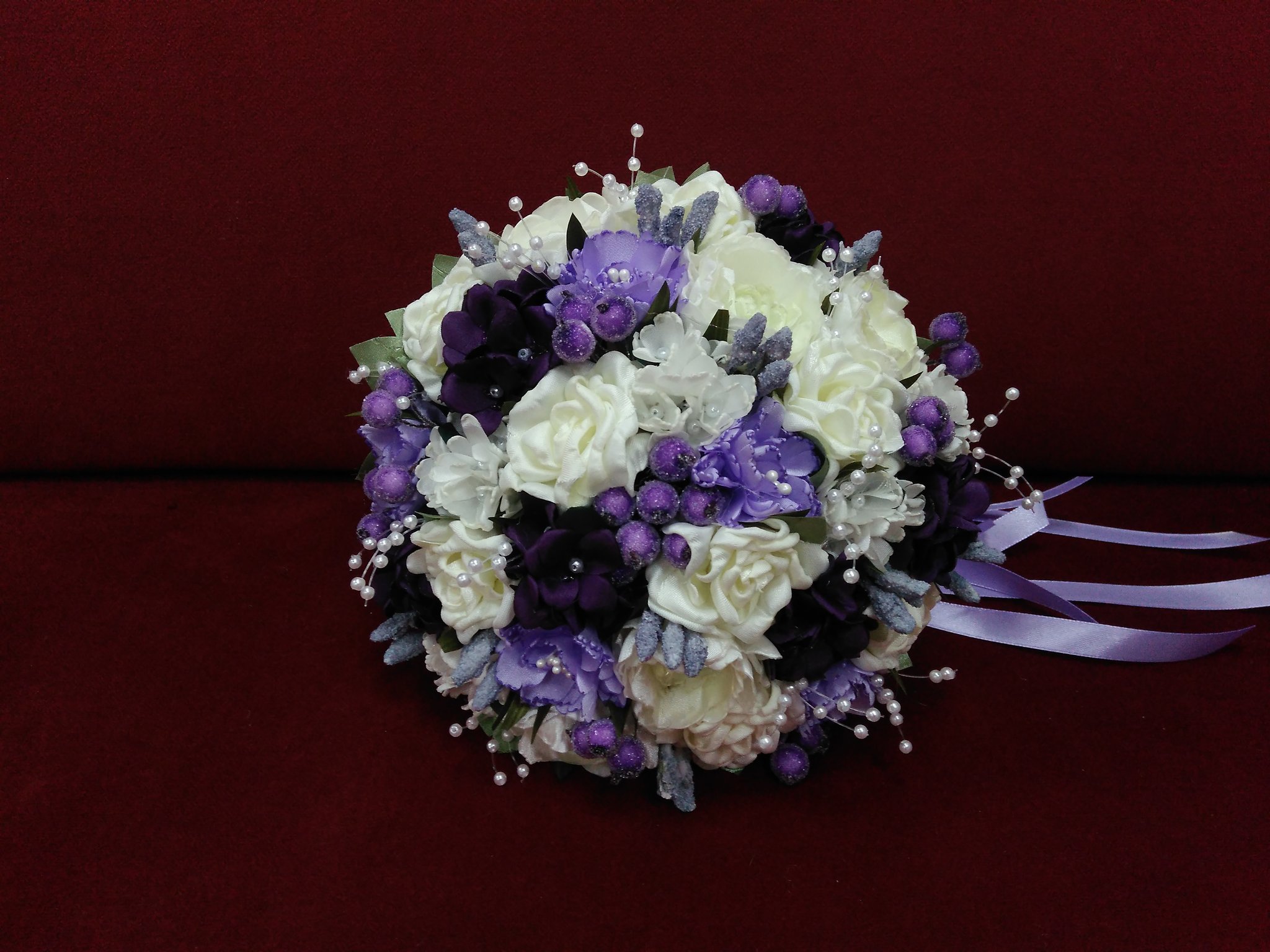 Purple and ivory bridal bouquet